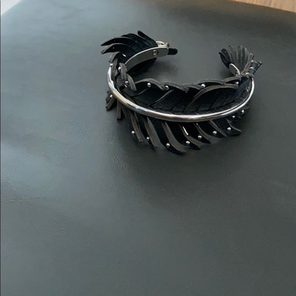 Gorgeous leather and metal  black coach bracelet with dust bag